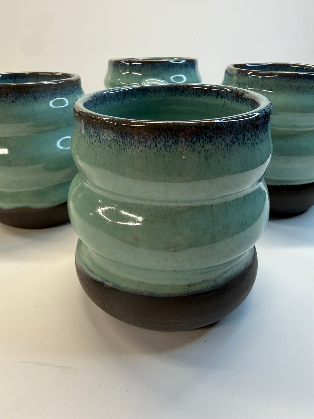 Item 0001 : Stoneware Mugs in Pangaea Mint Glaze- stunners!