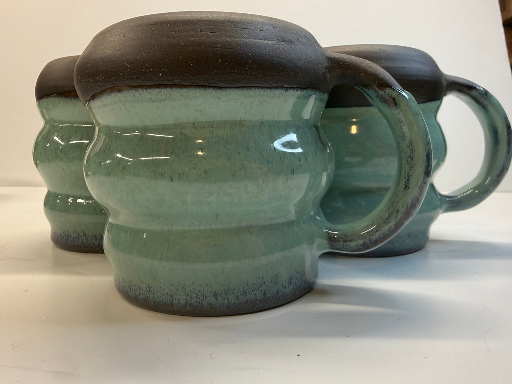 Item 0001 : Stoneware Mugs in Pangaea Mint Glaze- stunners!