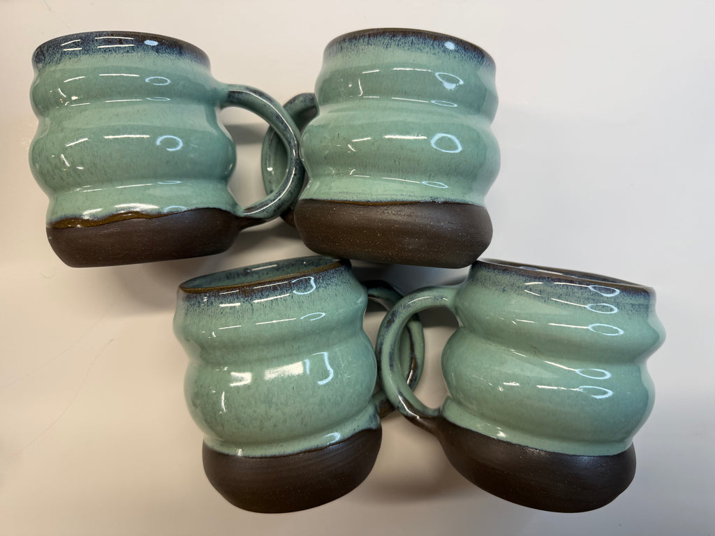 Item 0001 : Stoneware Mugs in Pangaea Mint Glaze- stunners!