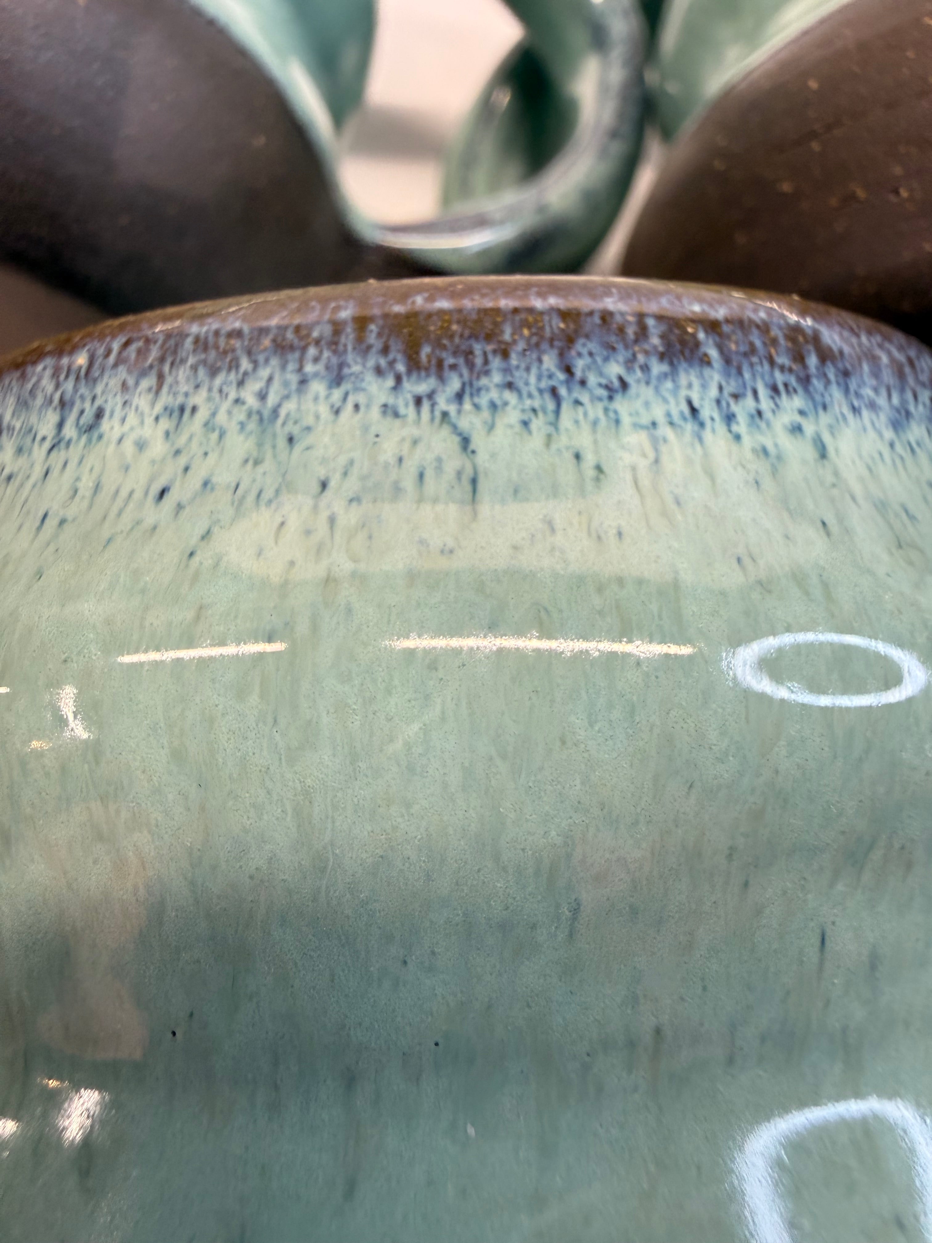 Item 0001 : Stoneware Mugs in Pangaea Mint Glaze- stunners!