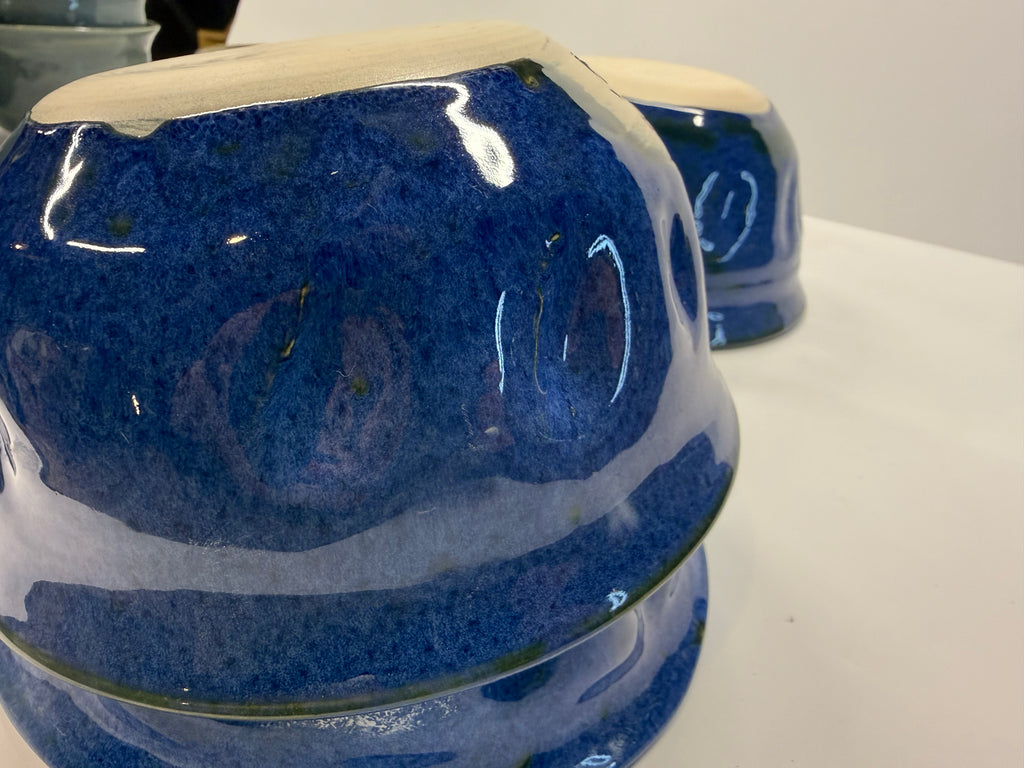 Item 0011: LFPR Stoneware Dimple Medium Bowls in Blue